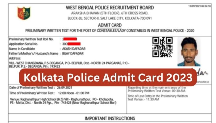 Kolkata Police Admit Card 2023